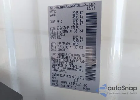 2023 Nissan Rogue Sl Fwd z USA, uszkodzony, nr VIN 5N1BT3CA5PC943172